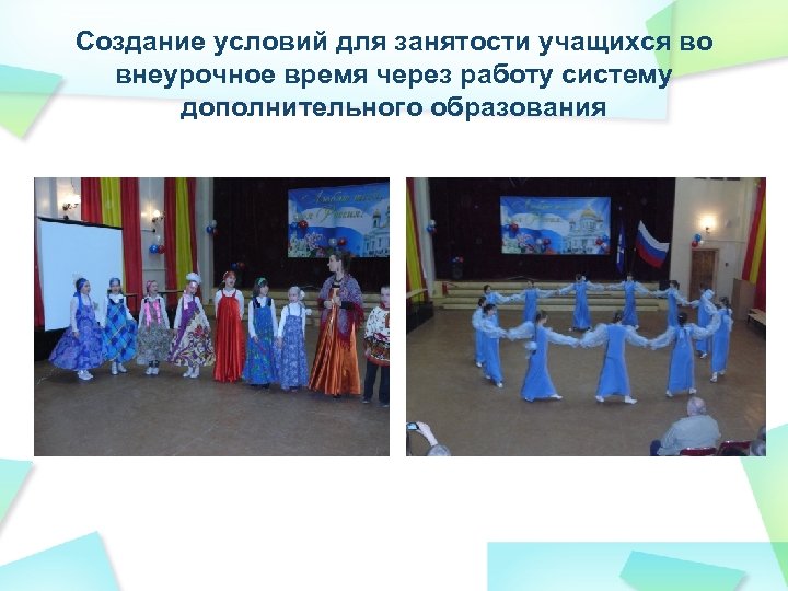 Создание условий для занятости учащихся во внеурочное время через работу систему дополнительного образования 