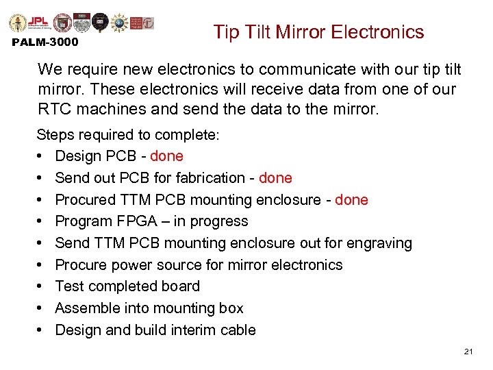 PALM-3000 Tip Tilt Mirror Electronics We require new electronics to communicate with our tip