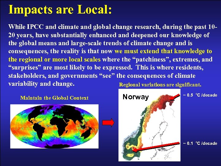 Impacts are Local: While IPCC and climate and global change research, during the past