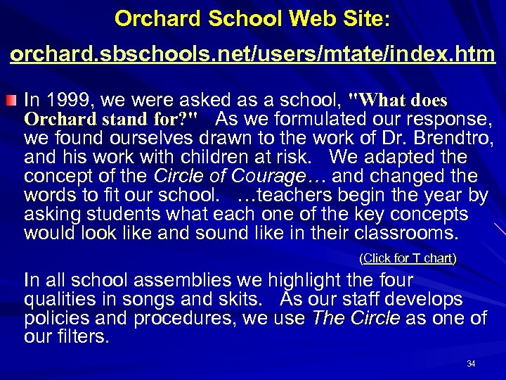 Orchard School Web Site: orchard. sbschools. net/users/mtate/index. htm In 1999, we were asked as