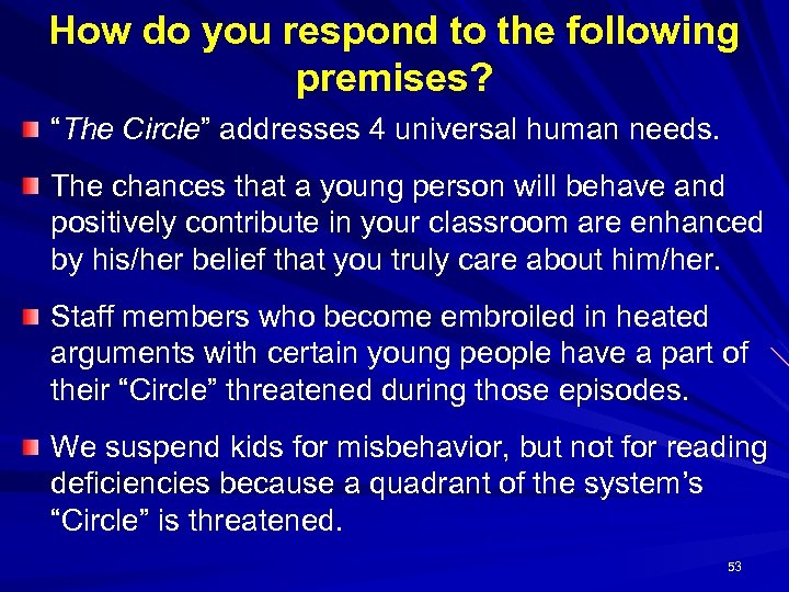 How do you respond to the following premises? “The Circle” addresses 4 universal human