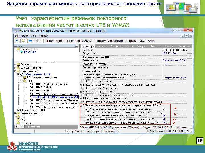 Задание параметров мягкого повторного использования частот Учет характеристик режимов повторного использования частот в сетях