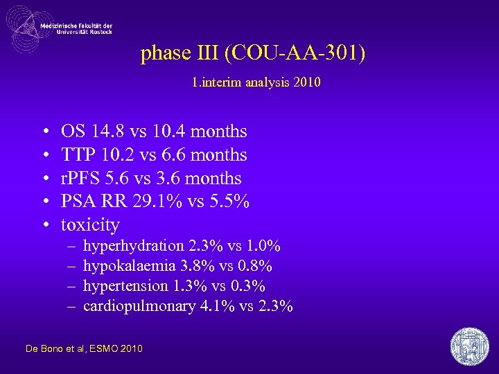 phase III (COU-AA-301) 1. interim analysis 2010 • • • OS 14. 8 vs