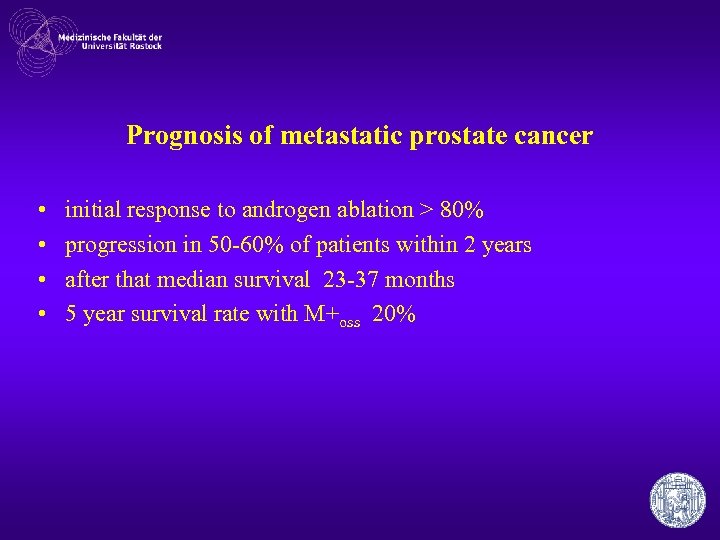 Prognosis of metastatic prostate cancer • • initial response to androgen ablation > 80%