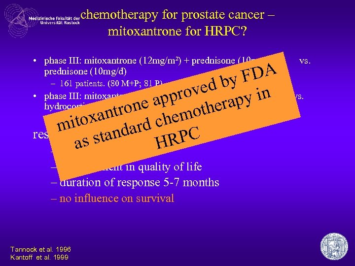 chemotherapy for prostate cancer – mitoxantrone for HRPC? • phase III: mitoxantrone (12 mg/m²)