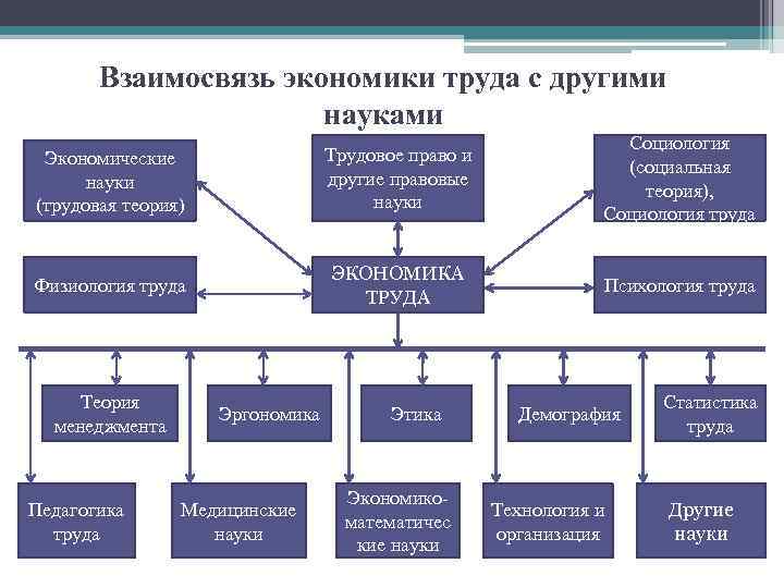 Взаимосвязь экономики труда с другими науками Экономические науки (трудовая теория) Трудовое право и другие