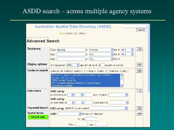 ASDD search – across multiple agency systems 
