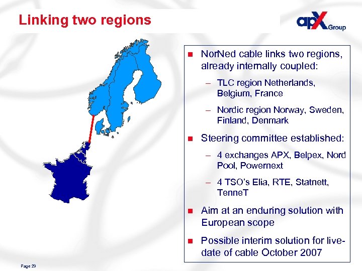 Linking two regions n Nor. Ned cable links two regions, already internally coupled: –