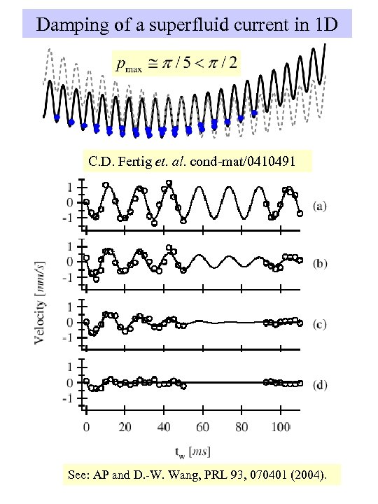 Damping of a superfluid current in 1 D C. D. Fertig et. al. cond-mat/0410491