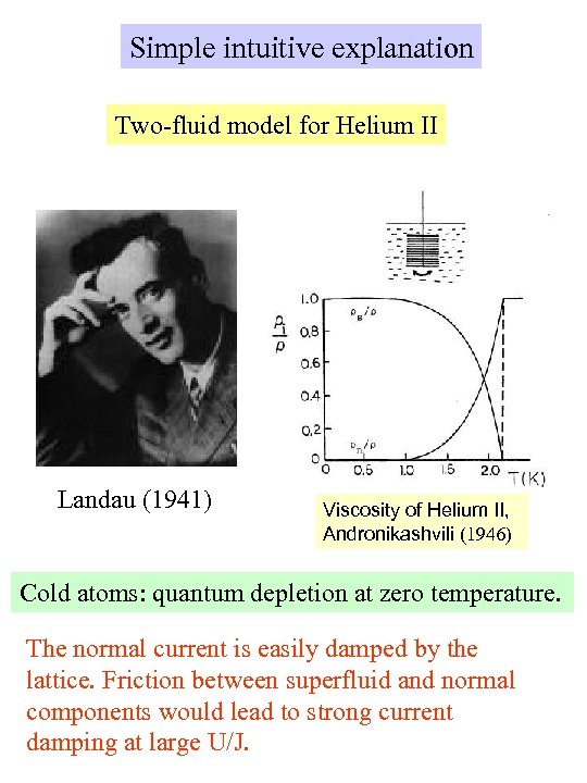 Simple intuitive explanation Two-fluid model for Helium II Landau (1941) Viscosity of Helium II,
