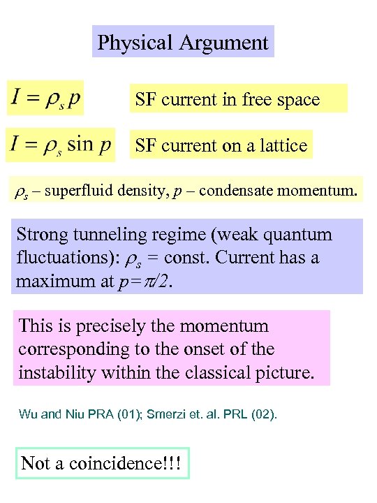 Physical Argument SF current in free space SF current on a lattice s –