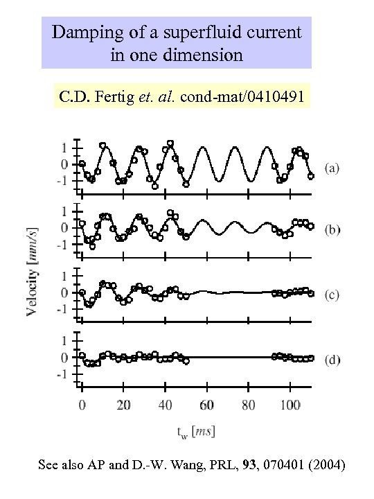 Damping of a superfluid current in one dimension C. D. Fertig et. al. cond-mat/0410491