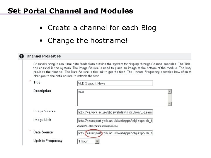 Set Portal Channel and Modules § Create a channel for each Blog § Change