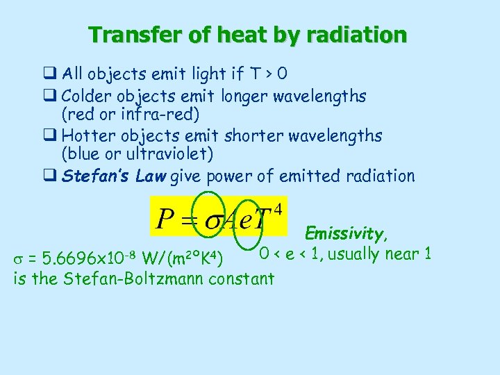 Transfer of heat by radiation q All objects emit light if T > 0