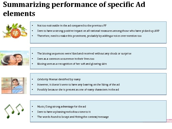 Summarizing performance of specific Ad elements • Not too noticeable in the ad compared