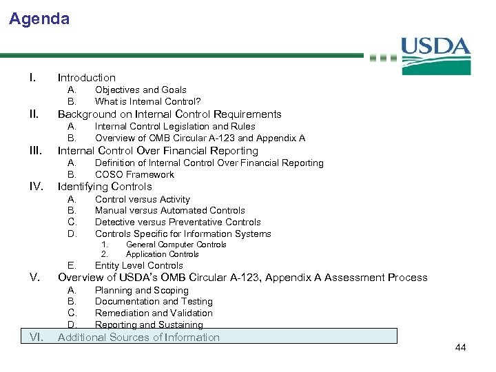 Agenda I. Introduction A. B. II. Background on Internal Control Requirements A. B. III.