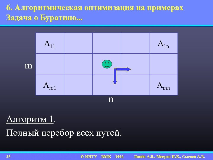 6. Алгоритмическая оптимизация на примерах Задача о Буратино. . . A 11 A 1