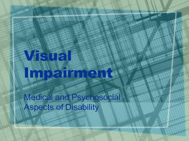 Visual Impairment Medical and Psychosocial Aspects of Disability 