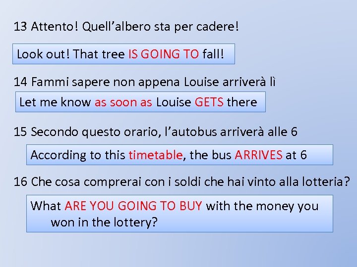 13 Attento! Quell’albero sta per cadere! Look out! That tree IS GOING TO fall!