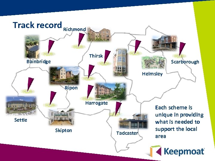 Track record Richmond Thirsk Bainbridge Scarborough Helmsley Ripon Harrogate Settle Skipton Tadcaster Each scheme