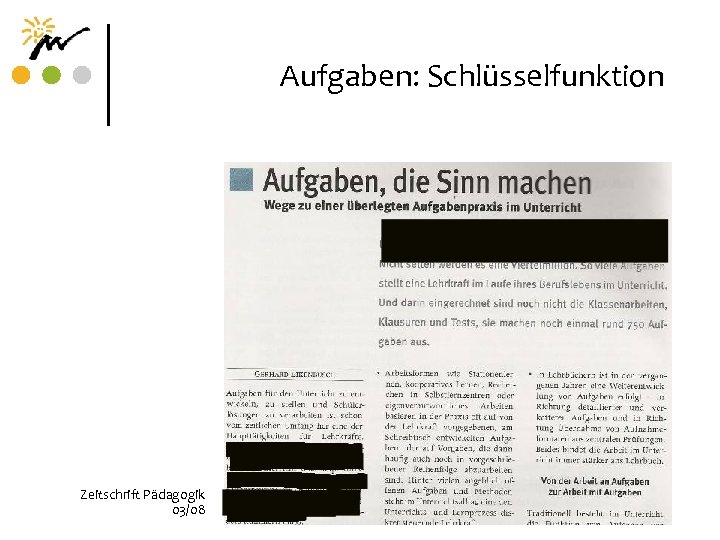 Aufgaben: Schlüsselfunktion Zeitschrift Pädagogik 03/08 