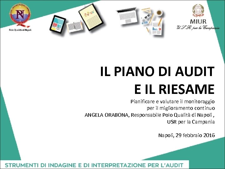 IL PIANO DI AUDIT E IL RIESAME Pianificare e valutare il monitoraggio per il