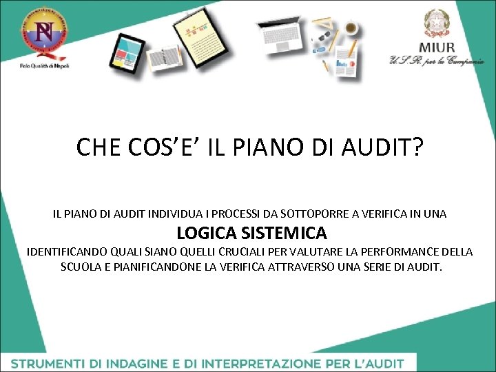CHE COS’E’ IL PIANO DI AUDIT? IL PIANO DI AUDIT INDIVIDUA I PROCESSI DA