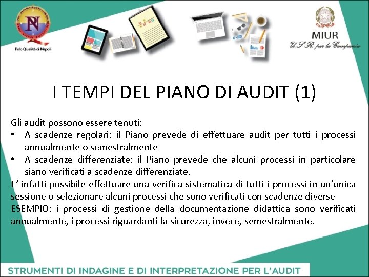 I TEMPI DEL PIANO DI AUDIT (1) Gli audit possono essere tenuti: • A