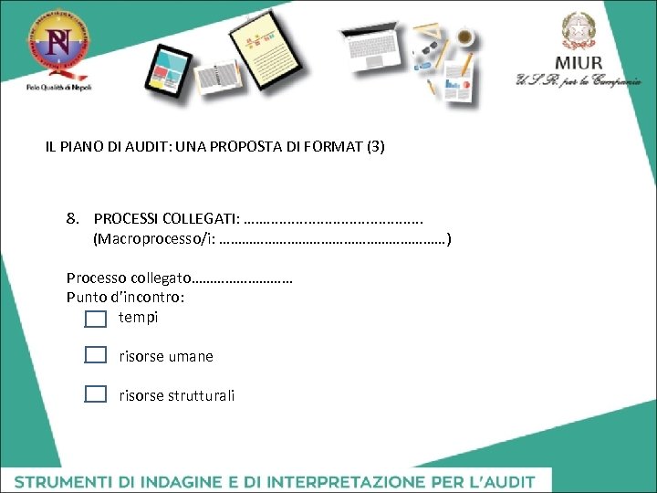 IL PIANO DI AUDIT: UNA PROPOSTA DI FORMAT (3) 8. PROCESSI COLLEGATI: ……. .