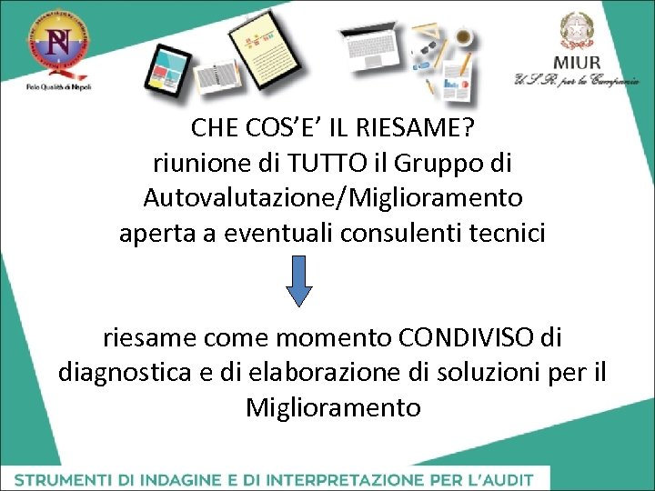 CHE COS’E’ IL RIESAME? riunione di TUTTO il Gruppo di Autovalutazione/Miglioramento aperta a eventuali