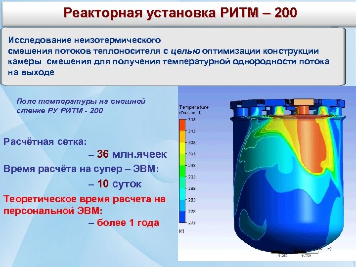 Реакторная установка РИТМ – 200 Исследование неизотермического смешения потоков теплоносителя с целью оптимизации конструкции