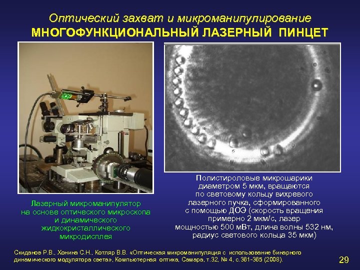 Оптический захват и микроманипулирование МНОГОФУНКЦИОНАЛЬНЫЙ ЛАЗЕРНЫЙ ПИНЦЕТ Лазерный микроманипулятор на основе оптического микроскопа и