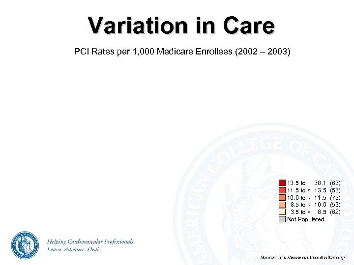 Variation in Care PCI Rates per 1, 000 Medicare Enrollees (2002 – 2003) 13.