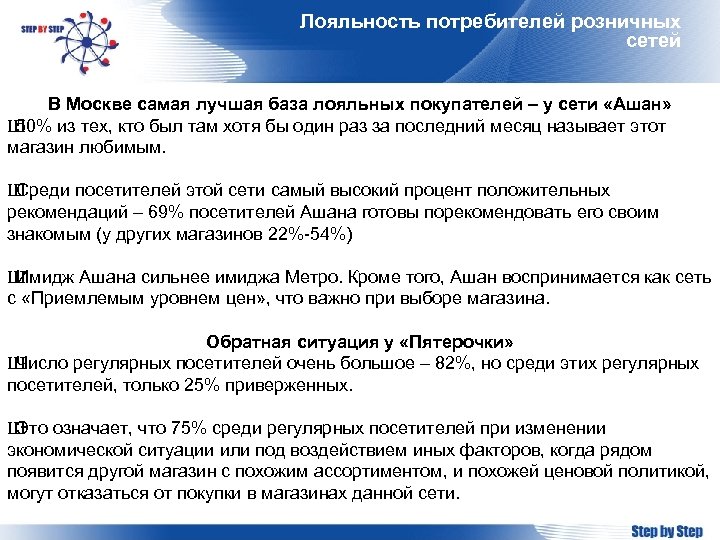 Лояльность потребителей розничных сетей В Москве самая лучшая база лояльных покупателей – у сети