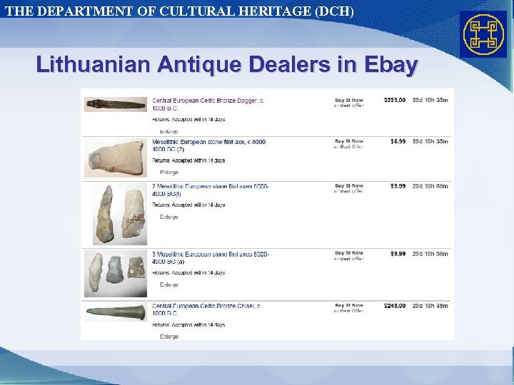 THE DEPARTMENT OF CULTURAL HERITAGE (DCH) Lithuanian Antique Dealers in Ebay 