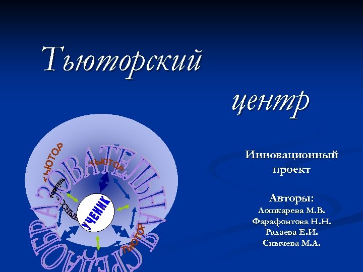 Тьюторский центр Инновационный проект Авторы: Лошкарева М. В. Фарафонтова Н. Н. Радаева Е. И.