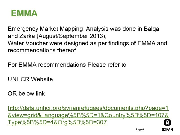 EMMA Emergency Market Mapping Analysis was done in Balqa and Zarka (August/September 2013), Water