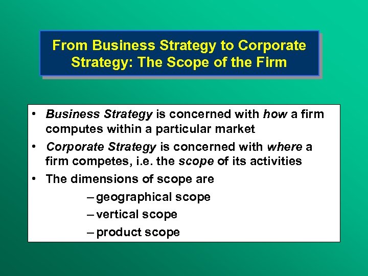 From Business Strategy to Corporate Strategy: The Scope of the Firm • Business Strategy