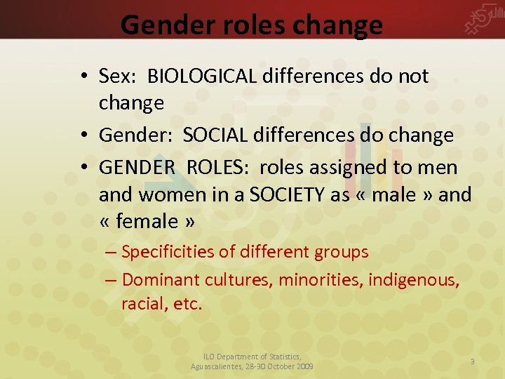Gender roles change • Sex: BIOLOGICAL differences do not change • Gender: SOCIAL differences