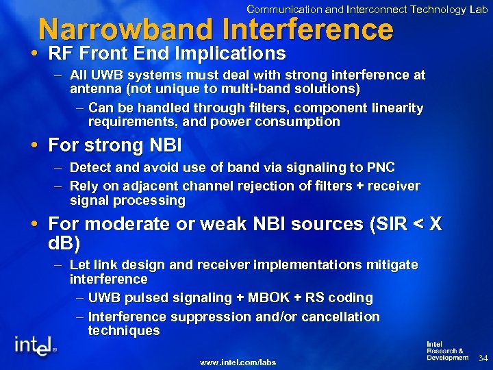 Communication and Interconnect Technology Lab Narrowband Interference RF Front End Implications – All UWB