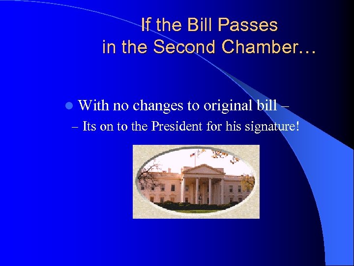 If the Bill Passes in the Second Chamber… l With no changes to original