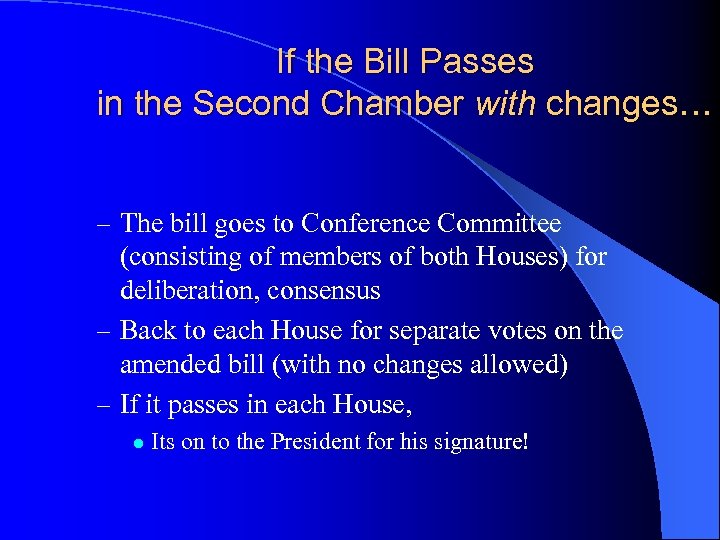 If the Bill Passes in the Second Chamber with changes… – The bill goes