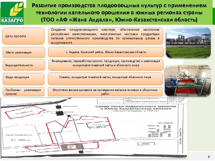 Развитие производства плодоовощных культур с применением технологии капельного орошения в южных регионах страны (ТОО