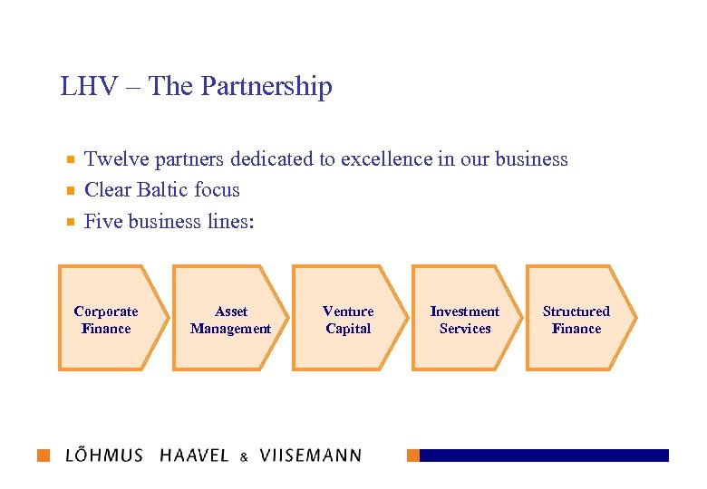 LHV – The Partnership Twelve partners dedicated to excellence in our business Clear Baltic