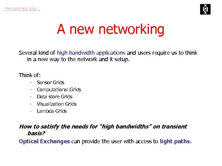 A new networking Several kind of high bandwidth applications and users require us to