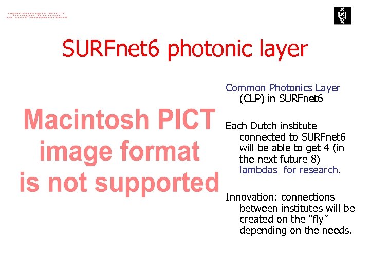 SURFnet 6 photonic layer Common Photonics Layer (CLP) in SURFnet 6 Each Dutch institute