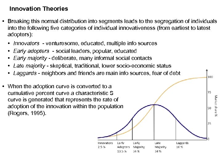 Innovation Theories • Breaking this normal distribution into segments leads to the segregation of