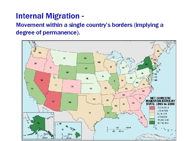 Internal Migration Movement within a single country’s borders (implying a degree of permanence). 