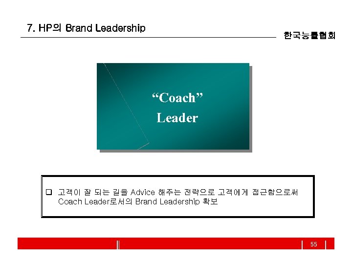 7. HP의 Brand Leadership 한국능률협회 “Coach” Leader q 고객이 잘 되는 길을 Advice 해주는