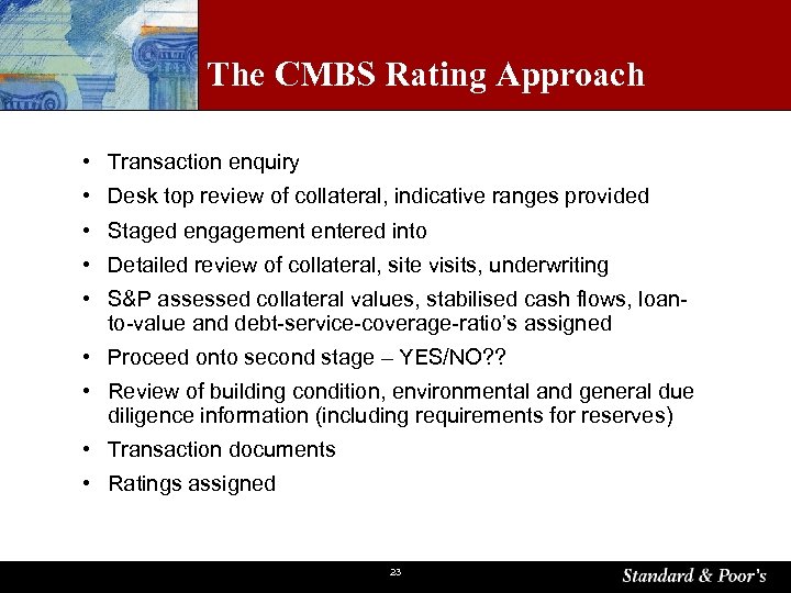 The CMBS Rating Approach • Transaction enquiry • Desk top review of collateral, indicative